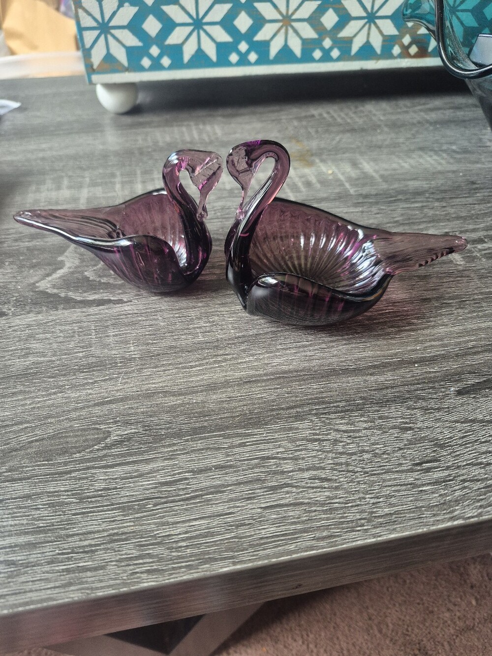 Handblown Amethyst Glass Swan Trinket Dishes